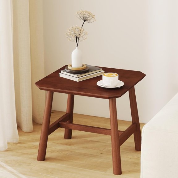 RIVOVA Modern Walnut Wood Side End Table, Small Square Rustic Farmhouse Night Stand, Bedside Table Without Storage Drawer for Bedroom & Small Space Nightstand for Living Room Couch, Easy Assembly