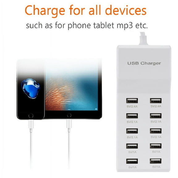 RIWPKFH 10 USB Charger Station Splitter 60W Mobile Phone Charger HUB Smart IC Charge Universal for iPhone Samsung Mp3 Tablet Etc