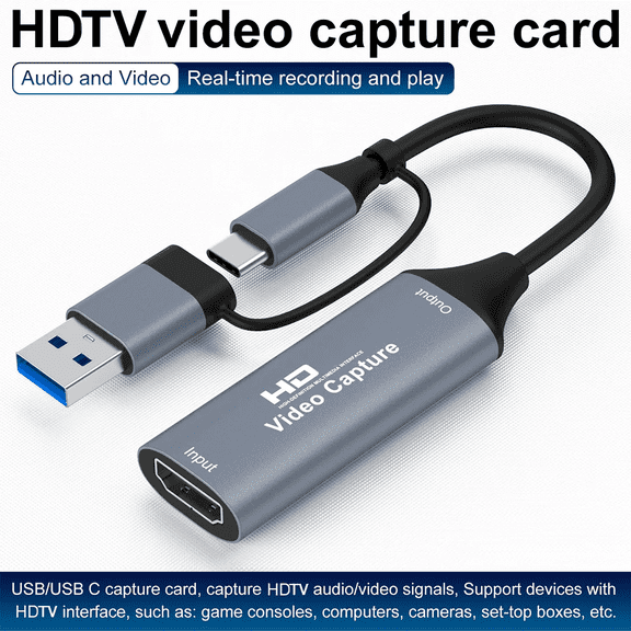 RIWPKFH 1080P Capture Card 4K HDMI-compatible to USB-A/USB-C USB2.0 Capture Video Audio Recording for OBS Studio PotPlayer QT Player