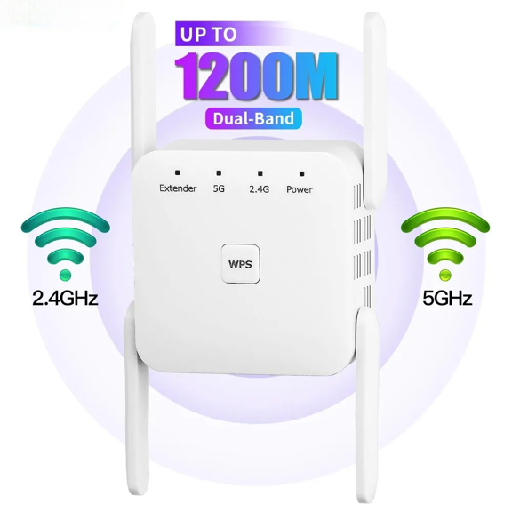 RIWPKFH 1200Mbps 5Ghz Wireless WiFi Repeater Booster 2.4G/5GHz Wi-Fi Signal Amplifier Extender Router Network Wlan WiFi Repetidor