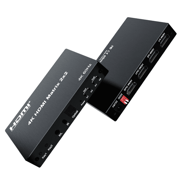 RIWPKFH 4K 60Hz 2x2 HDMI Matrix 2 in 2 Out HDMI Switcher Splitter Audio Extractor Video Converter for PS4 Laptop PC To TV Projector