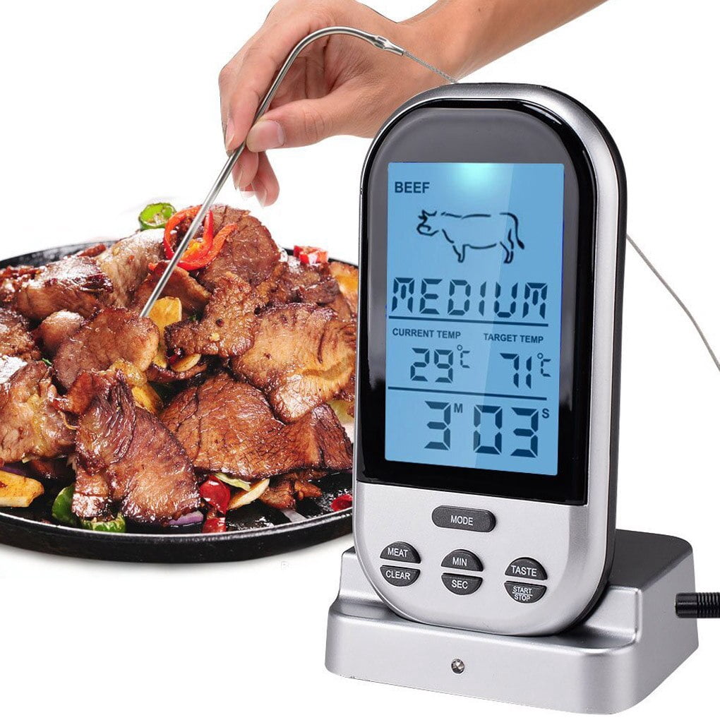 RIWPKFH Meat Thermometers Bluetooth LCD Digital Probe Remote Wireless BBQ Grill Kitchen Thermometer Home Cooking Tools with Timer Alarm