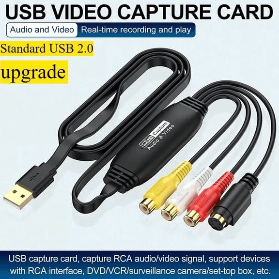 RIWPKFH USB Video Capture VHS to Digital Converter USB 2.0 Video Audio Capture Card For TV DVD VHS Support Windows Mac System