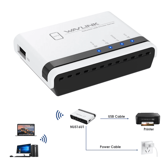 RIWPKFH USB2.0 Wireless Printer Server With 10/100Mbps LAN/Bridge WiFi Support Wired/Wireless/Standalone Modes For Windows/Mac