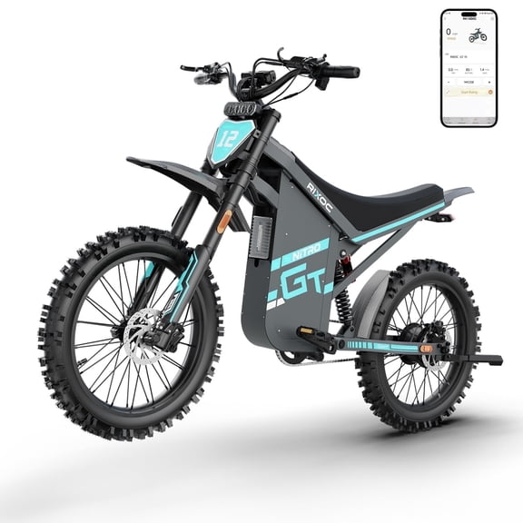 RIXOC GT19 Electric Dirt Bike for Adults, 3000W Peak Motor 39MPH, 52V 31.2Ah Battery up to 62Miles, with 6-Level Full Suspension and Dual Hydraulic Brakes,19" Fat Tire Electric Motorcycle,UL2849