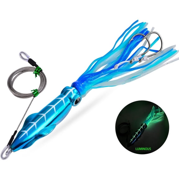 RIXUNO 1Pc Octopus Jigging Lure 110/160/210/260G Luminous Hand-Tied Silicone Skirt Squid Tentacles Double Hook Fishing Bait Color C 110G
