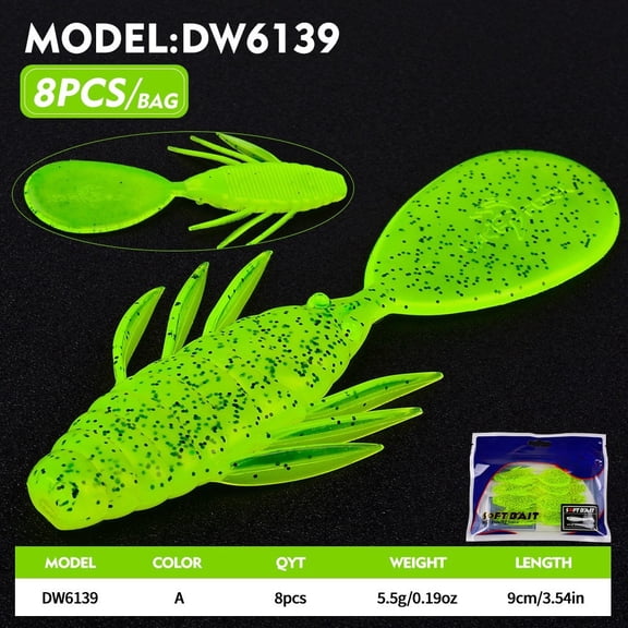 RIXUNO 9cm 55G Soft Fishing Lure 8Pcs Bait Set for Bass Trout Perch Freshwater Color A