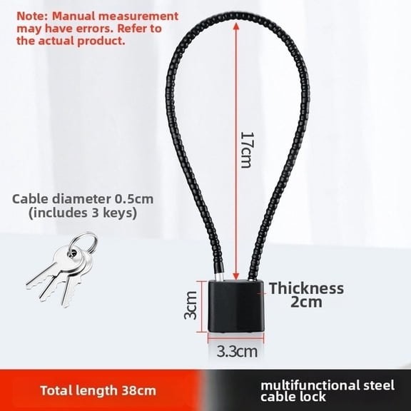 RIXUNO Rustproof 38cm Steel Cable Lock with 3 Keys for Lockers Fences Toolboxes Black1