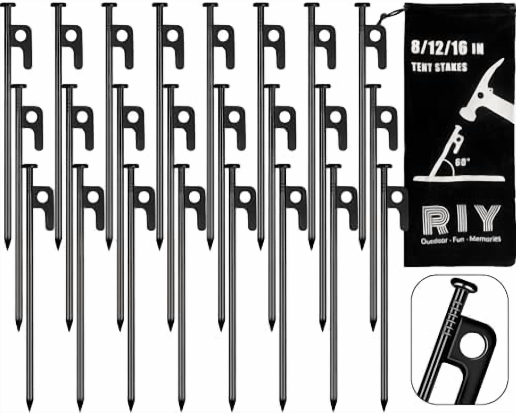 YNGLLC Tent Stakes Heavy Duty 8 inch Metal Tent Pegs for Camping Steel Tent Stakes Inflexible and Unbreakable-24 PCS
