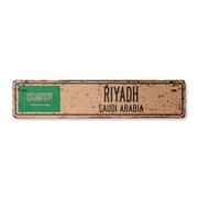 RIYADH SAUDI ARABIA Vintage Plastic Street Sign Saudi Arabian flag city country road wall gift | Indoor/Outdoor | 30" Wide