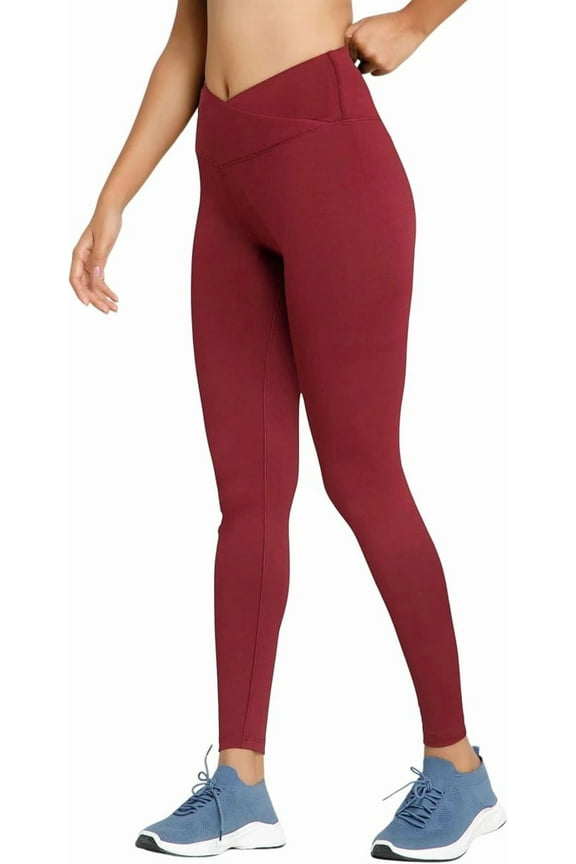 Crossover High Waisted Leggings Women's Yoga Pants Workout Clothes for Gym Activewear for Petite Sizes Wine Medium