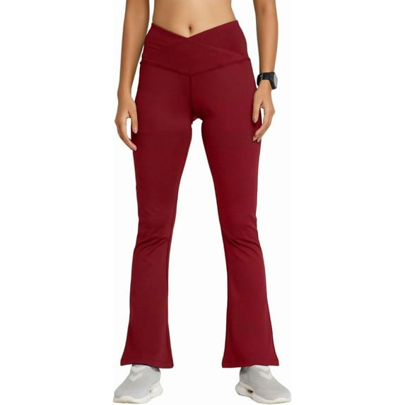 RIYU Flare Leggings Women's Yoga Pants High Waisted for Workout Gym Running | Petite Sizes Wine X-Small