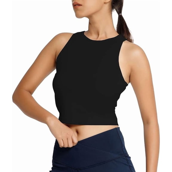 RIYU Sports Crop Tank Tops for Women - Summer Workout Tops, Athletic Tank Tops, Casual Tank Tops and Yoga Tops | Petite Sizes Black Small