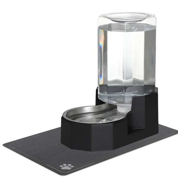 RIZZARI Black 6L Stainless Steel Pet Water Fountain: Automatic Gravity Stainless Steel Water Dispenser - 100% BPA-Free Waterer  for Dogs and Cats