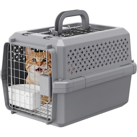 RIZZARI Grey Small Hard Sided Pet Carrier, Portable Ventilated Travel Crate with Metal Door and Handle for Small Dogs and Cats, Perfect for Car Rides, Vet Visits and Daily Use