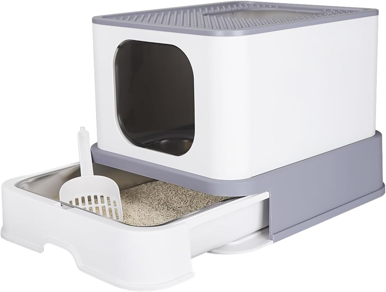RIZZARI Light Gray- Cat Litter Box, Foldable Cat Box with Drawer ...