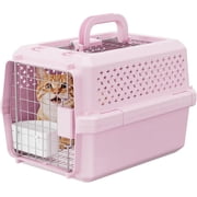 RIZZARI Pets Small Hard-Sided Dog CarrierPortable Pet Travel Crate for Small Dogs & Cats - Ventilated Plastic Pet Carrier with Metal Door and Top Handle Pink, Small