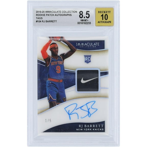 RJ Barrett New York Knicks Autographed 2019-20 Panini Immaculate Swoosh Relic #104 #1/5 BGS Authenticated 8.5/10 Rookie Card - Fanatics Authentic Certified