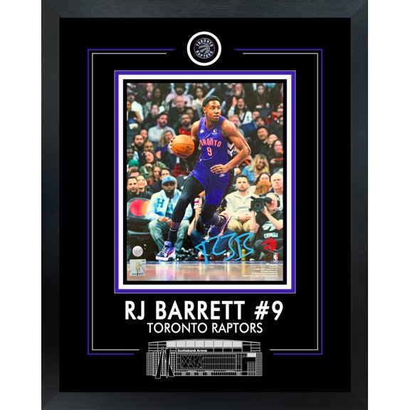 RJ Barrett Signed 8x10 Framed Photoglass Toronto Raptors Action-V Authentic Hand-Signed Autograph Finished Size 16x20 Inches Black Frame by Frameworth Sports Marketing Premium Sports Memorabilia