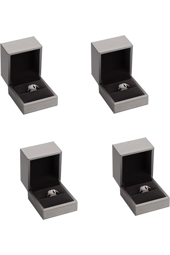- 4 Pack Premium PU Leather Jewelry Ring Earring Pendant Bracelet Watch Gift Boxes Grey Leather Display Box (Ring-Box)