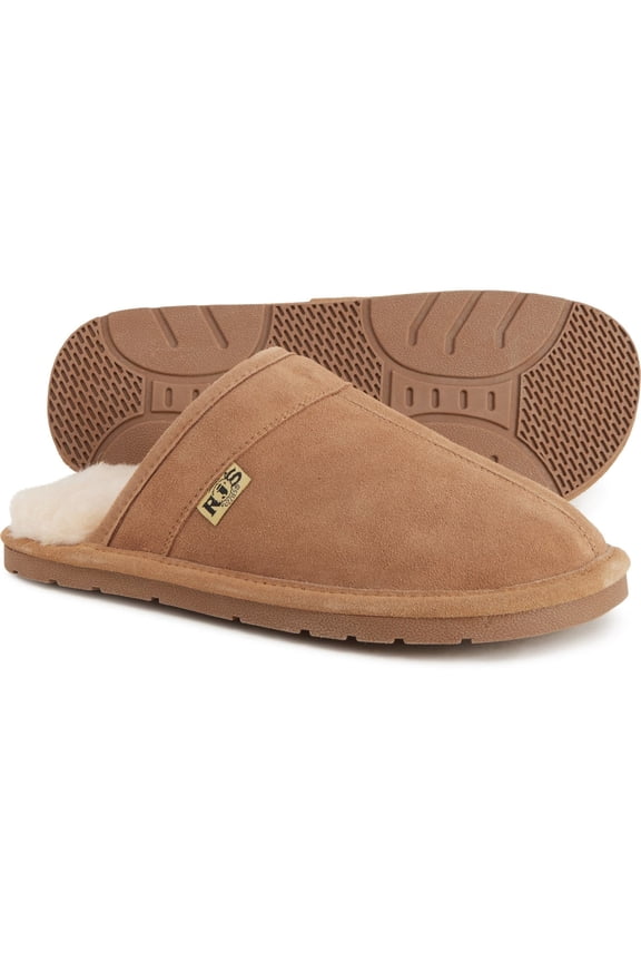 RJ FUZZIES Men's Cozy Wool Scuff Suede Comfort Slip-on Style Slippers-Chestnut / L