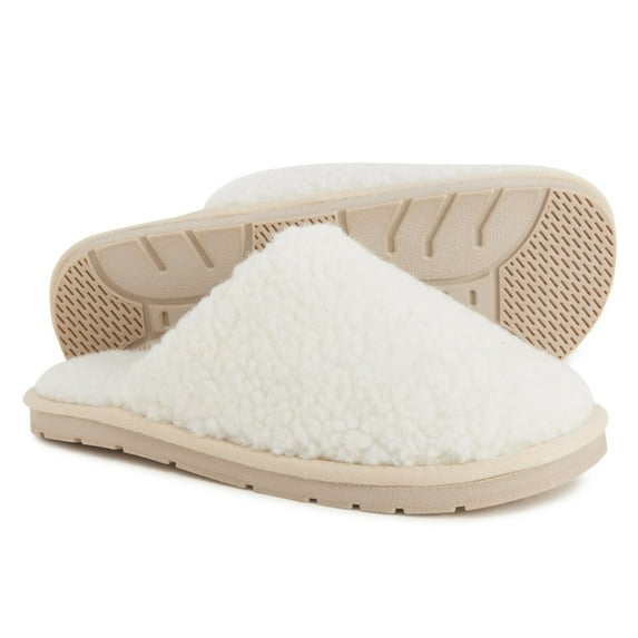 RJ FUZZIES Women's Curly Wool Cozy Scuff Slide-On Slippers-Cream / M