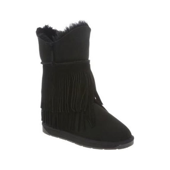 RJ Fuzzies Sheepskin RJS-122-BLACK-9 Ladies Fringe Boot, Black - Size 9