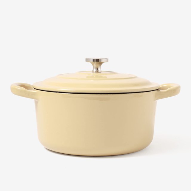 RJ Legend 1.4 Liter Cast Iron Pot, Enameled Dutch Oven with Lid, Pot with Loop Handles, Beige