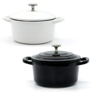 RJ Legend 8.5 Ounce Othello-Colored Cast Iron Pot, Enameled Cast Iron Mini Pot, Round Mini Cocotte, Cast Iron Set 2-Piece Black and White Cast Iron Pots, 5.5-Inch Cast Iron Pot with Lid
