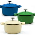 thumbnail image 1 of RJ Legend 8.5 oz Cast Iron Pot, Enameled Cast Iron Mini Pot, Round Mini Cocotte, 5.5-Inch Cast Iron Pot with Lid, 3-Piece Cast Iron Set - Blue - Green - White, 1 of 7