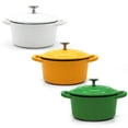 thumbnail image 1 of RJ Legend 8.5 oz Cast Iron Pot, Enameled Cast Iron Mini Pot, Round Mini Cocotte, 5.5-Inch Cast Iron Pot with Lid, 3-Piece Cast Iron Set - Green - White - Yellow, 1 of 8