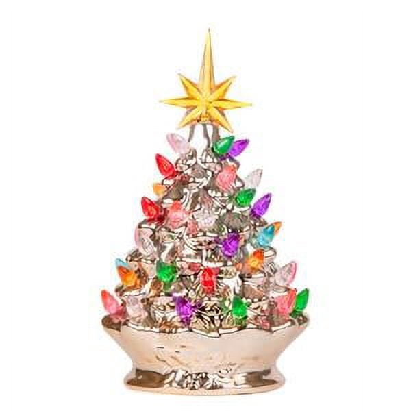 RJ Legend 9-Inch Ceramic Champagne Gold Christmas Tree Decoration – For Indoor & Outdoor Use - 35+ Multicolor LED Bulbs Christmas Tree – Handcrafted & Hand Painted – Glossy Premium Finish
