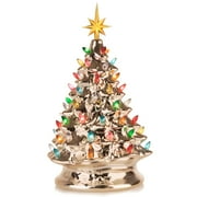 RJ Legend Ceramic Christmas Tree - 15-Inch, 50+ Multicolor LED Bulbs Handcrafted - Light Champagne Silver