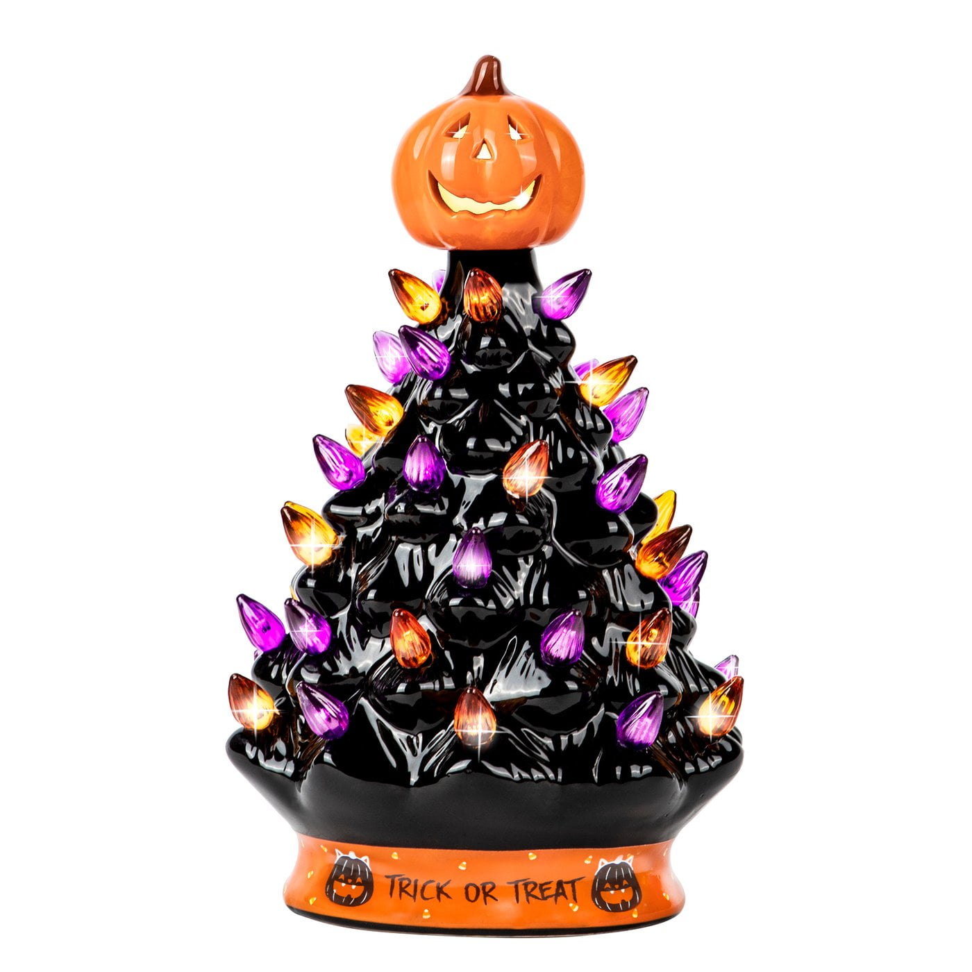 "RJ Legend 9"" Handcrafted Ceramic Halloween Tree, Cordless LED Light