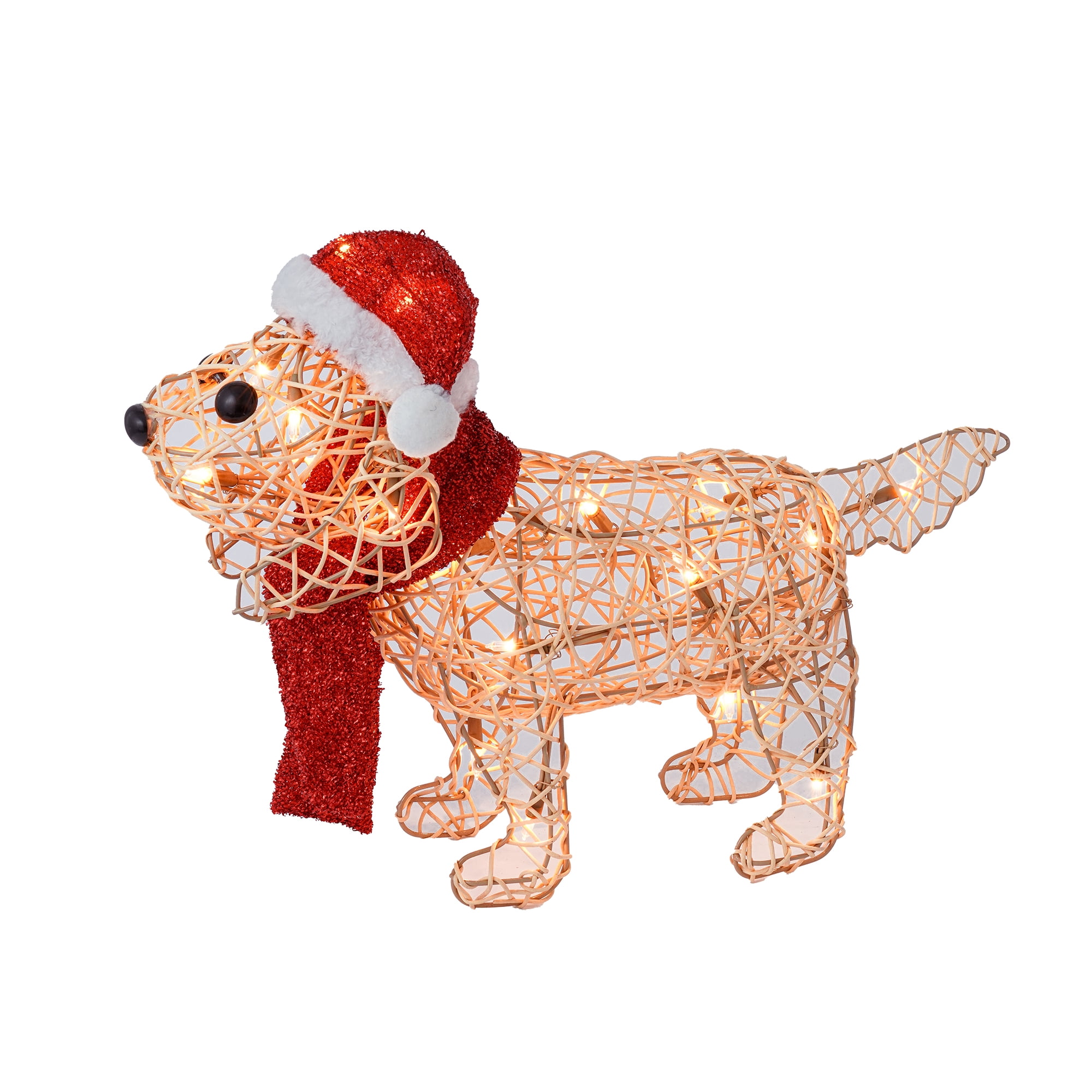 RJ Legend Christmas Decoration, Rattan Lighting, Red Puppy