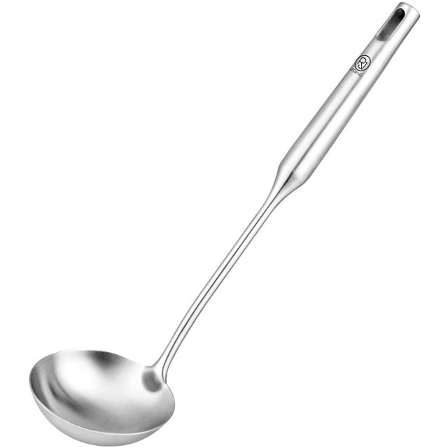 RJ Legend Kitchen Gadget Food Grade 304 Stainless Steel 14.2 In. Length/3.7 In. Diameter Soup Ladle with Ergonomic Rounded Handle, Silver