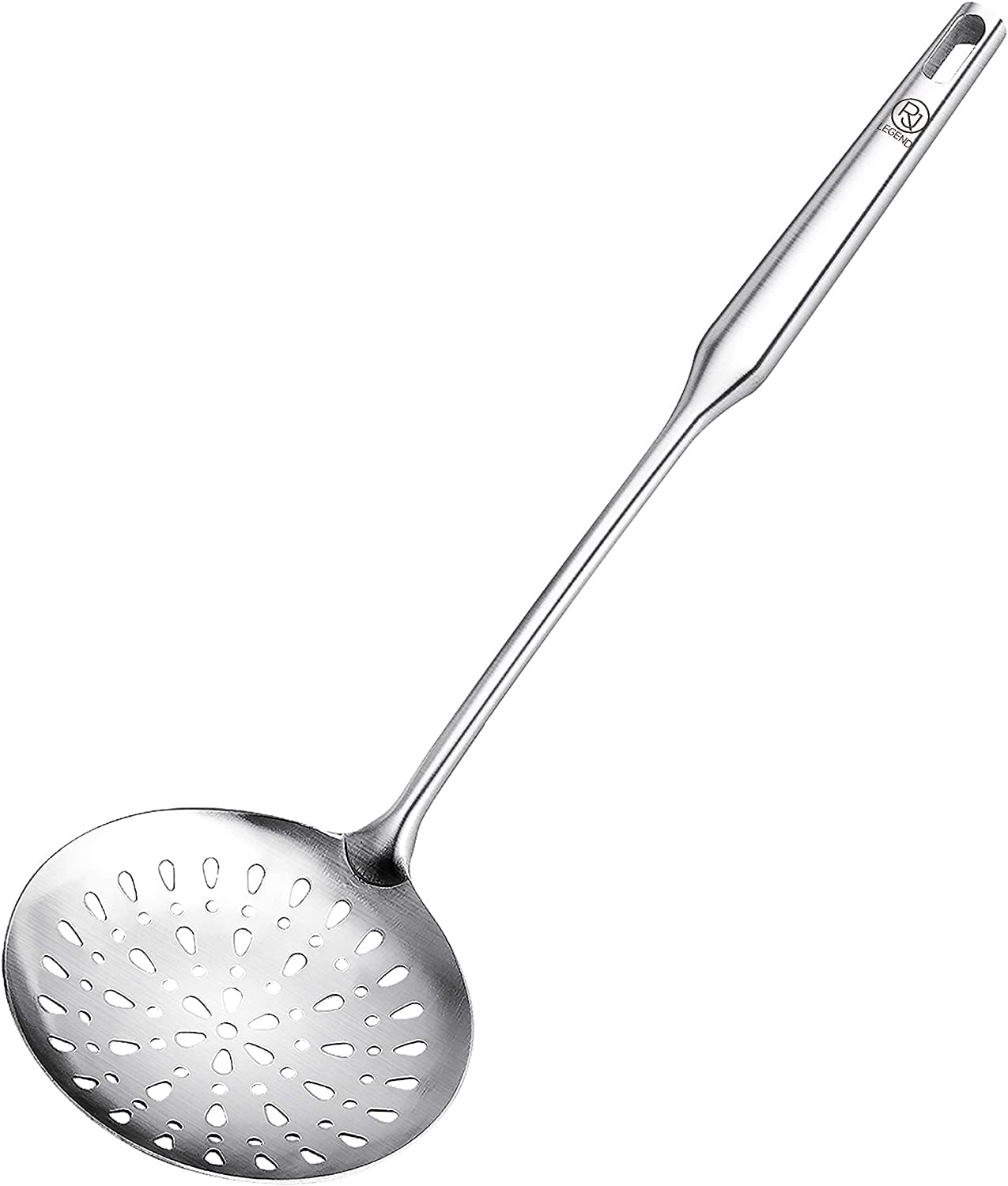 RJ Legend Large Slotted Spoon, Stainless Steel – Perfect Fry Ladle, Skimmer & Strainer, Multi-Use Slot Spoon – Oil Skimmer – Wok Skimmer Ladle, 304 Stainless Steel, Extraordinary Heat Resistance