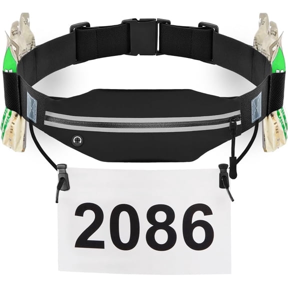 RJ-Sport Triathlon Belt with Pouch - Race Number Bib Holder with 6 Gel Loops, Ideal for Running, Cycling & Marathon (Black)