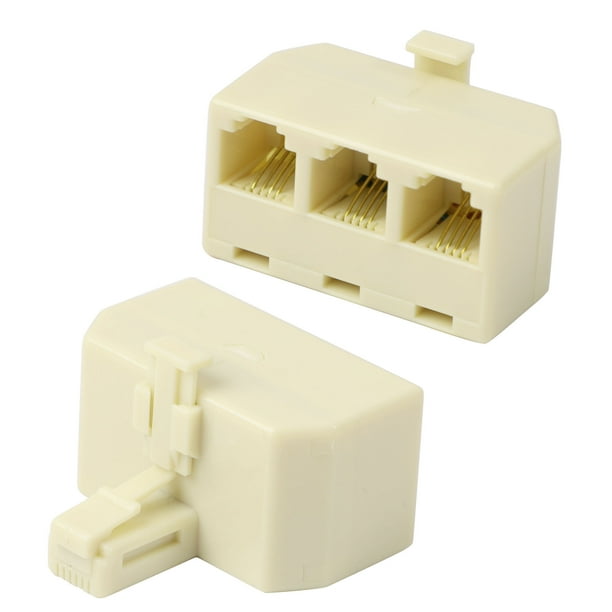 RJ11 6P4C 1 Male to 3 Female Telephone Wire Cord Connector Adapter Beige 2pcs