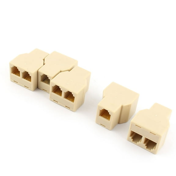 RJ11 6P4C Female to Dual Female Y Splitter Phone Jack Adapter Divider Beige 5pcs
