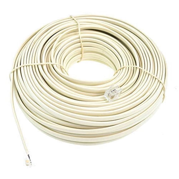 RJ11 6P4C Modular Telephone Extension Cable Phone Cord Line Wire (100 Feet, Beige)