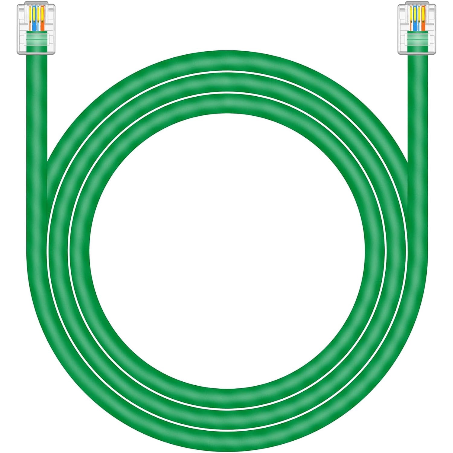 2pc 15ft. RJ11 RJ12 Green DSL Telephone Data Cable For Centurylink, AT