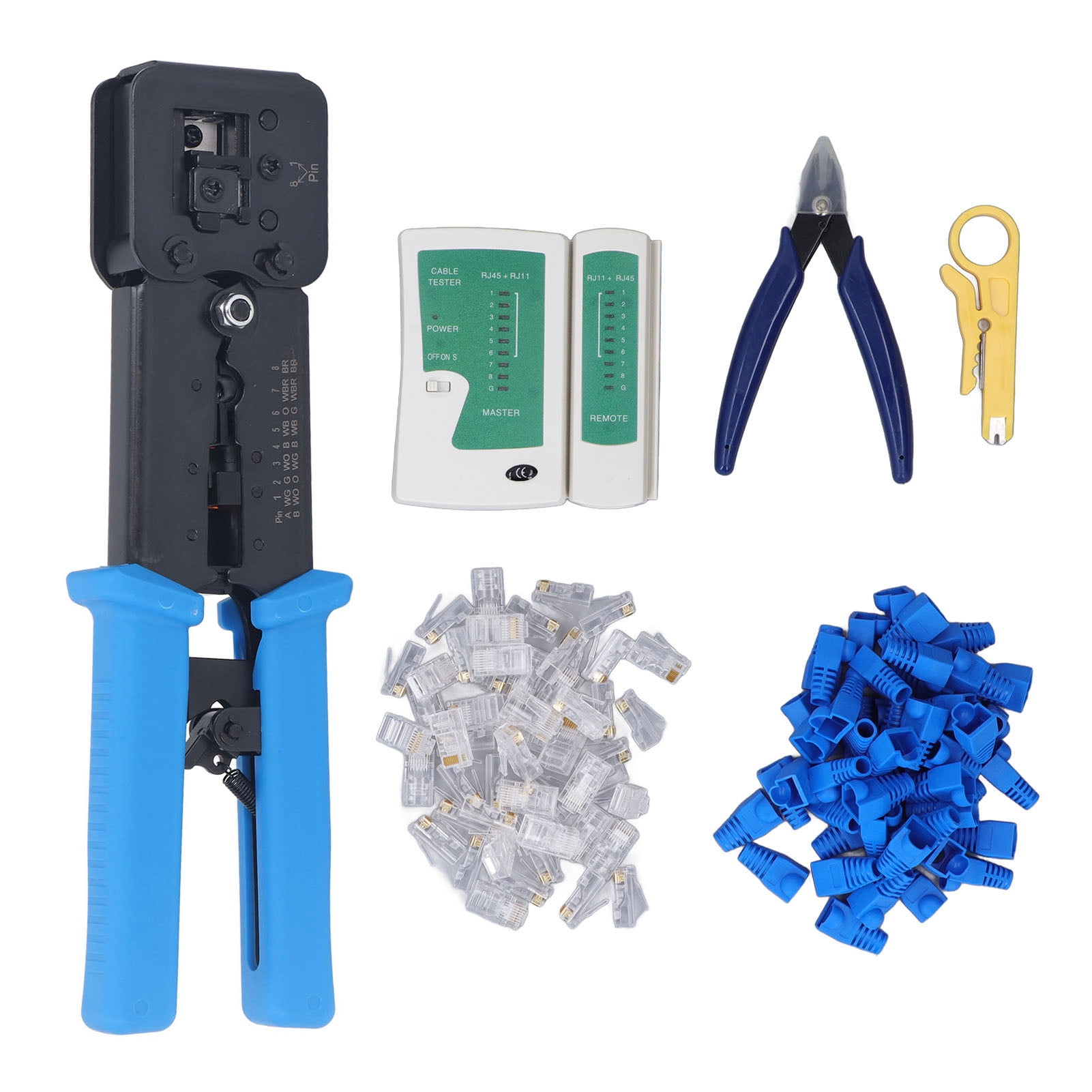 RJ11 RJ45 Crimping Tool Kit Pass Through Crimper with 50PCS Connectors