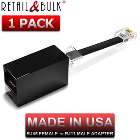 RJ11 to RJ45 Phone Jack to Ethernet Adapter (RJ45 Female to RJ11 Male) 1 Pack, Made in USA