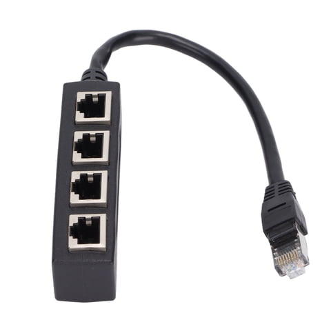 RJ45 1 Male to 4 Female Ethernet Cable Splitter Adapter, CAT7 Gold Plated Core, Black