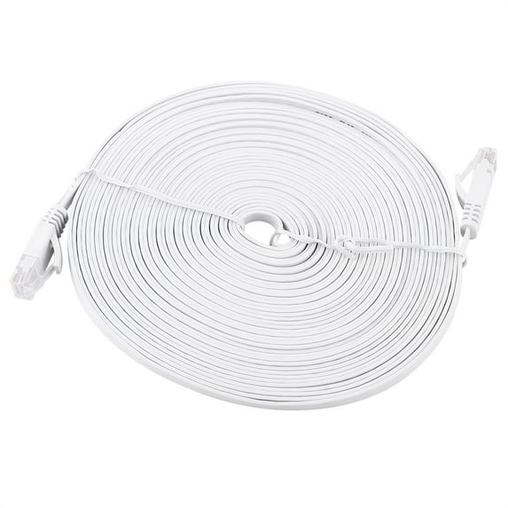 RJ45 CAT6 Ethernet Network Flat LAN Cable, Backward Compatible, Flat Design for Router Cables 10m White, Waterproof & Anti-Pull Under Carpet & Behind Furniture