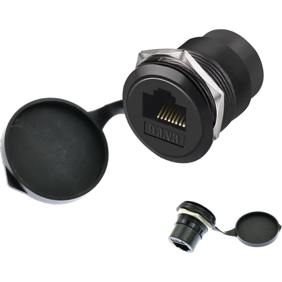 RJ45 CAT6 Panel Mount Adapter Female-to-Female Ethernet Pass-Through Connector, 10 Gbps Bulkhead Interface Adapter, XLR/D-Panel Mountable with Waterproof & Dustproof Cover (1-Pack Black)