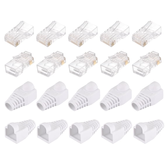 RJ45 Cat6 Connectors RJ45 Ends 8P8C Modular Plug Pass Through Connector with White Boots Cover 50pcs
