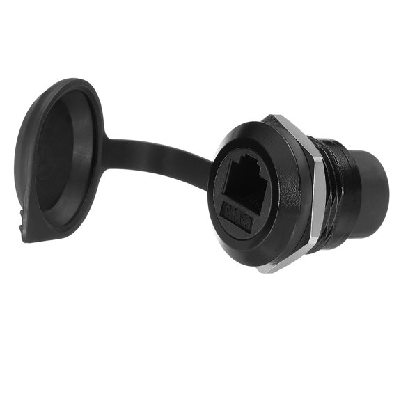 RJ45 Cat6 Panel Mount Coupler, Female to Female Ethernet LAN Cable Connector Pass Through Connector Shielded Panel Mount Bulkhead Extension Adapter with Round Dust Cover, Black