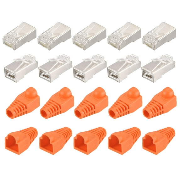 RJ45 Cat6 Shielded Connectors RJ45 Ends Shield Modular 8P8C Connector with Orange Boots Cover 20pcs